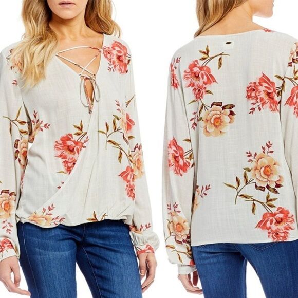 O'Neill Belle Floral Wrap Top Women's S Lightweight Beachy Long Sleeves - Picture 1 of 9
